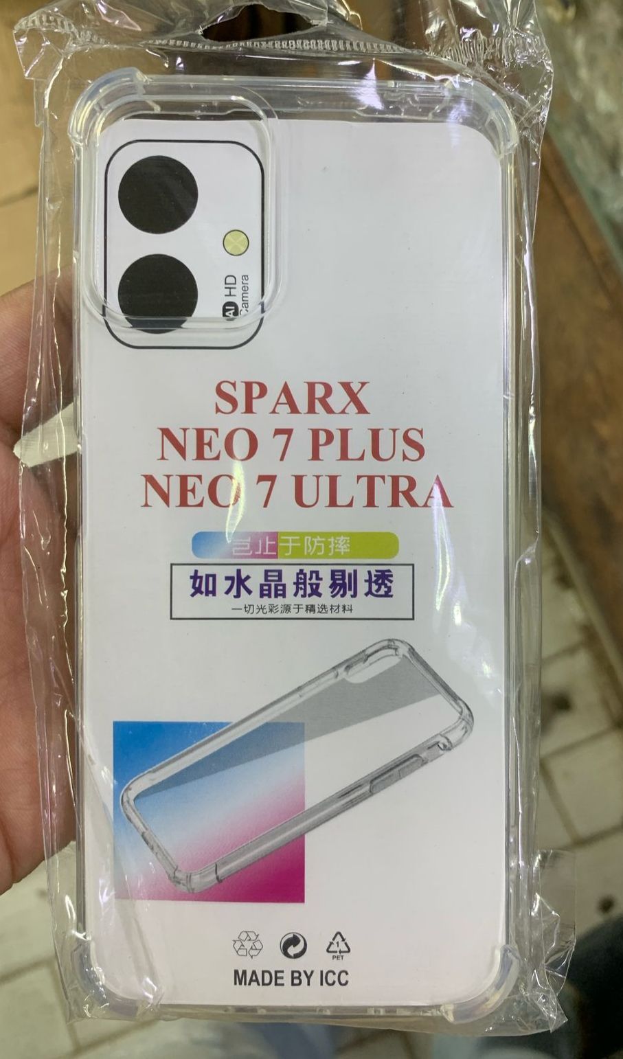 Sparx Neo 7 Ultra Anti Shock Four Corner Bumper Open Camera Protection 1.3mm Air Bag Soft Transparent Jelly-Clear Black