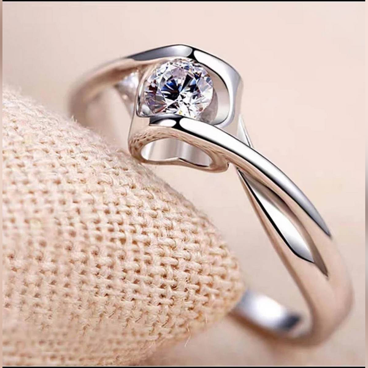 Adjustable Silver Ring Resizeable Crystal Engagement Ring