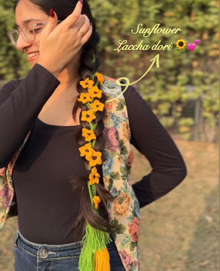 CROCHET BEAUTIFUL FLOWER HAIR BRAID TASSELS -HANDMADE CROCHET PRANDA/PARANDA FOR GIRLS / HAIR ACCESSORIES / 16 to 17 INCHES -FASHION / urban crate