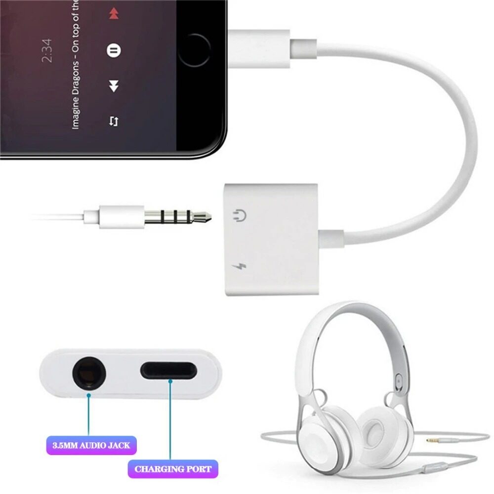 AzaTech Lightning to 3.5mm 2 in 1 Earphone Audio Adapter For Lighting Charger Cable Mobile Phone Aux Dual Jack Splitter Headphone & Fast Charging Connector Converter