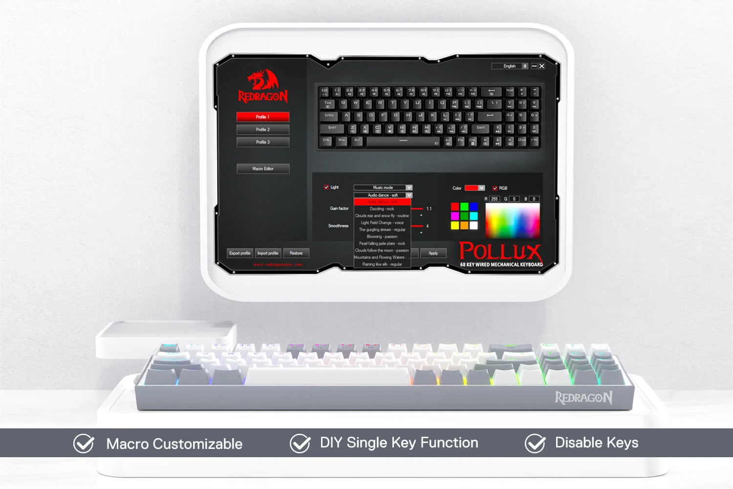 Redragon K628 POLLUX 75% Wired Mechanical Gaming Keyboard RGB with Extra Full Set of Keycaps 78 Keys 21 1bdd0f0c0c30a1d096c5b821b6a84de0