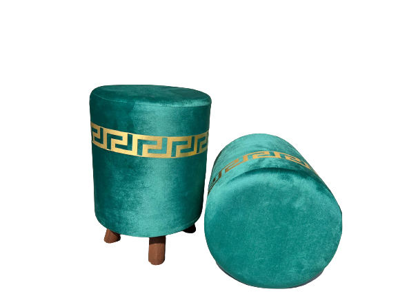 Elegant Traditional Style Velvet Upholstered Ottoman Stool with Geometric Pattern - Multiple Colors Available