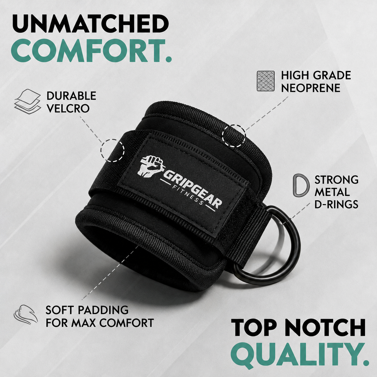 Adjustable Padded Ankle Strap for Gym Cable Machine, Double D Ring Ankle Cuff for Cable Kickbacks, Glute Workout, Leg Exercise, Hip Abduction and Lower Body Training for Men and Women, Soft Neoprene Support, Home Gym Accessory,