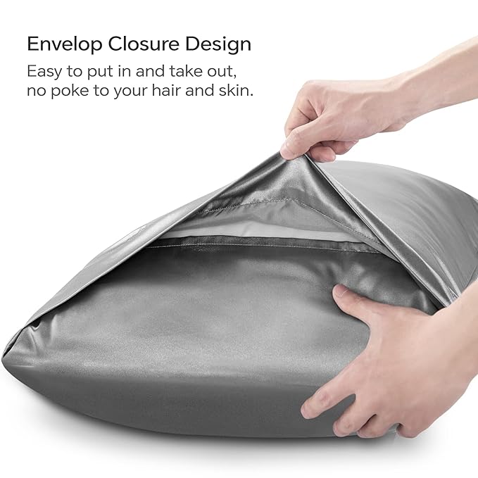Pack of 2 Premium Satin Silk Pillowcase Set - Soft & Smooth Pillow Cover, Envelope Closure, 28x18 Inches