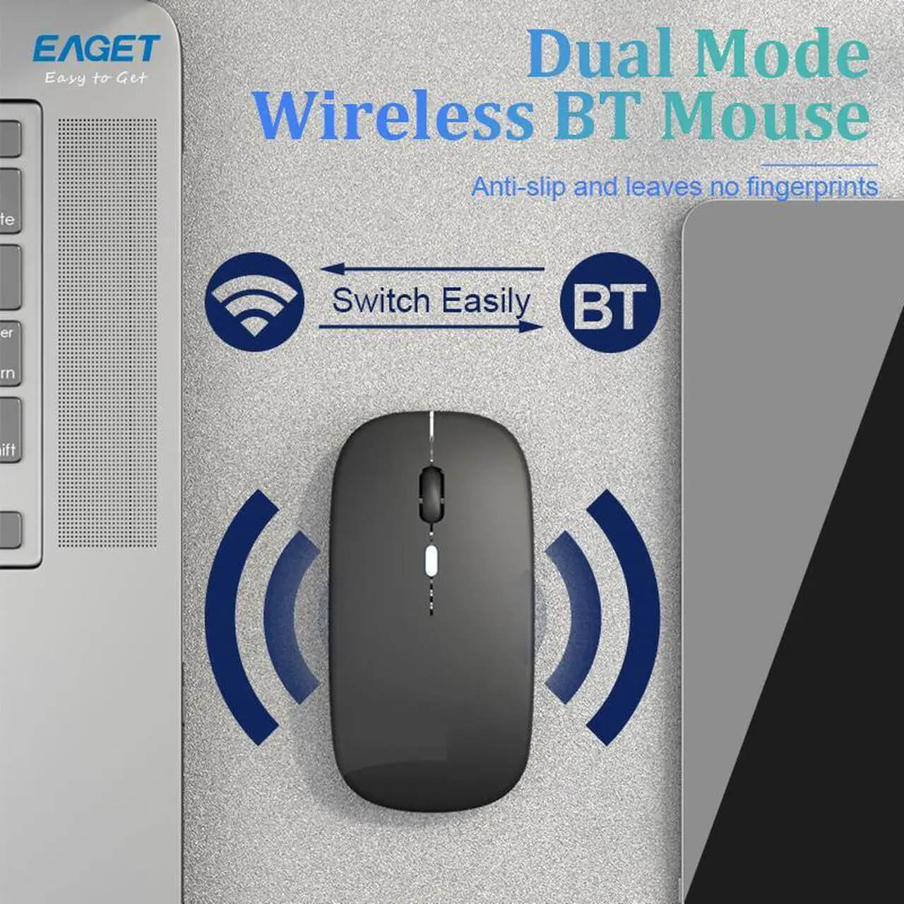EAGET Wireless Bluetooth Mouse, Dual Mode Connectivity (Bluetooth 5.0 & 2.4G USB) Computer Mouse, Sleek, Portable, Compact Design