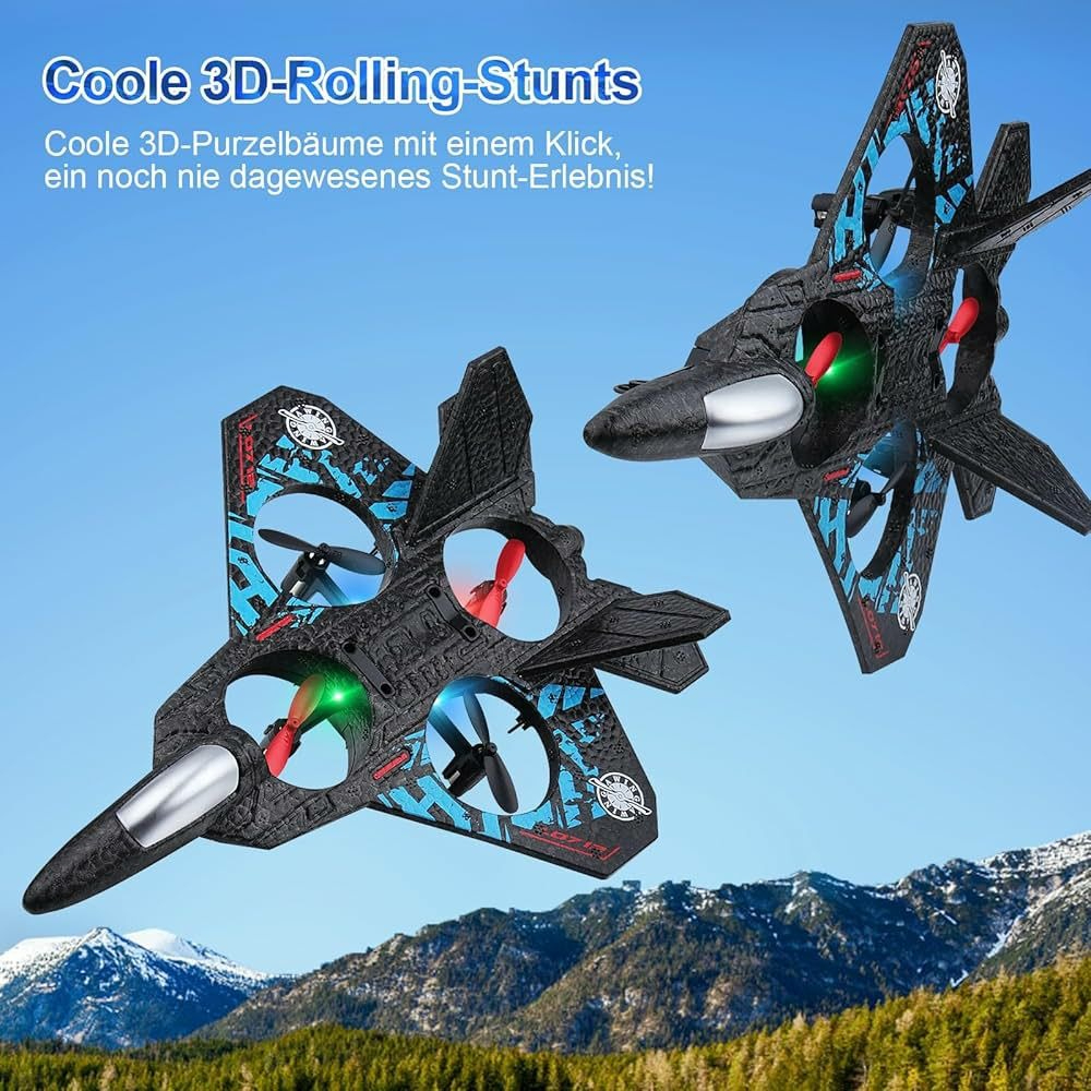 Remote Control Fighter Jet Airplane – 2.4G RC Foam Stunt Plane with LED Light, Durable Flying Toy Drone for Kids’ Entertainment