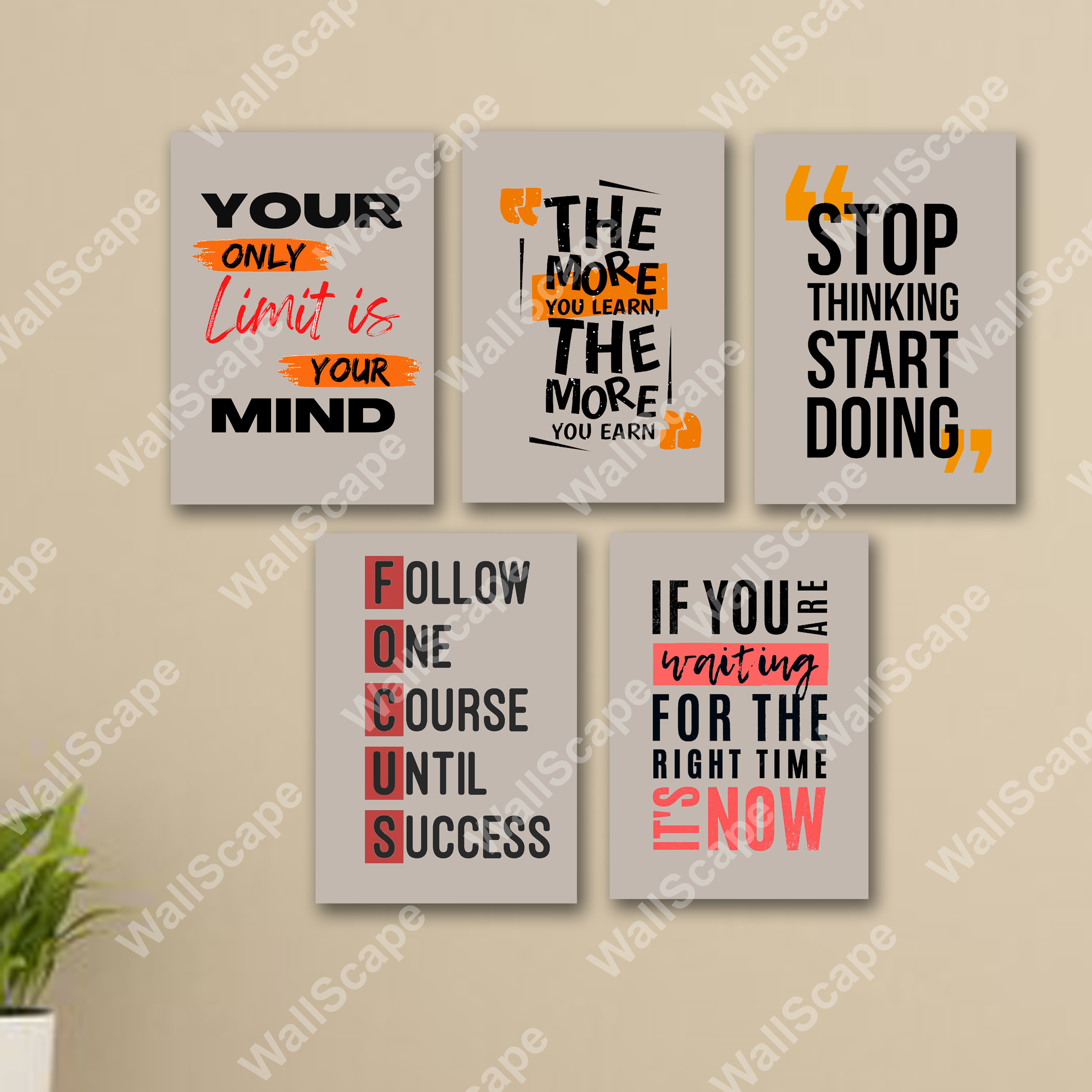 set of 5  Motivational sticky  wooden frames for wall decore / sticky phototiles for office home workplace