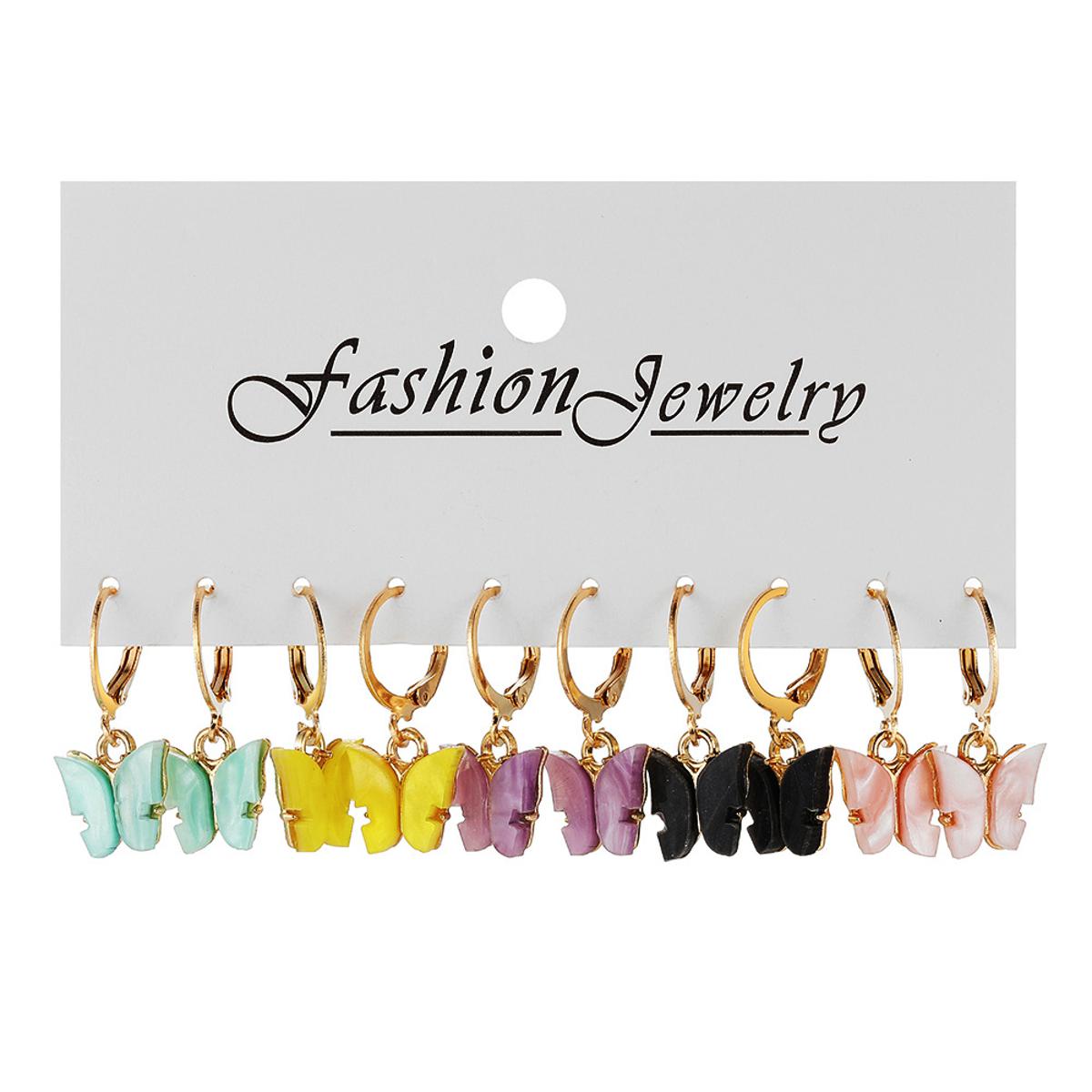 Chic Acrylic Butterfly Drop Earrings 5-Pair Set in Assorted Colors - New Fashion Jewelry for Women