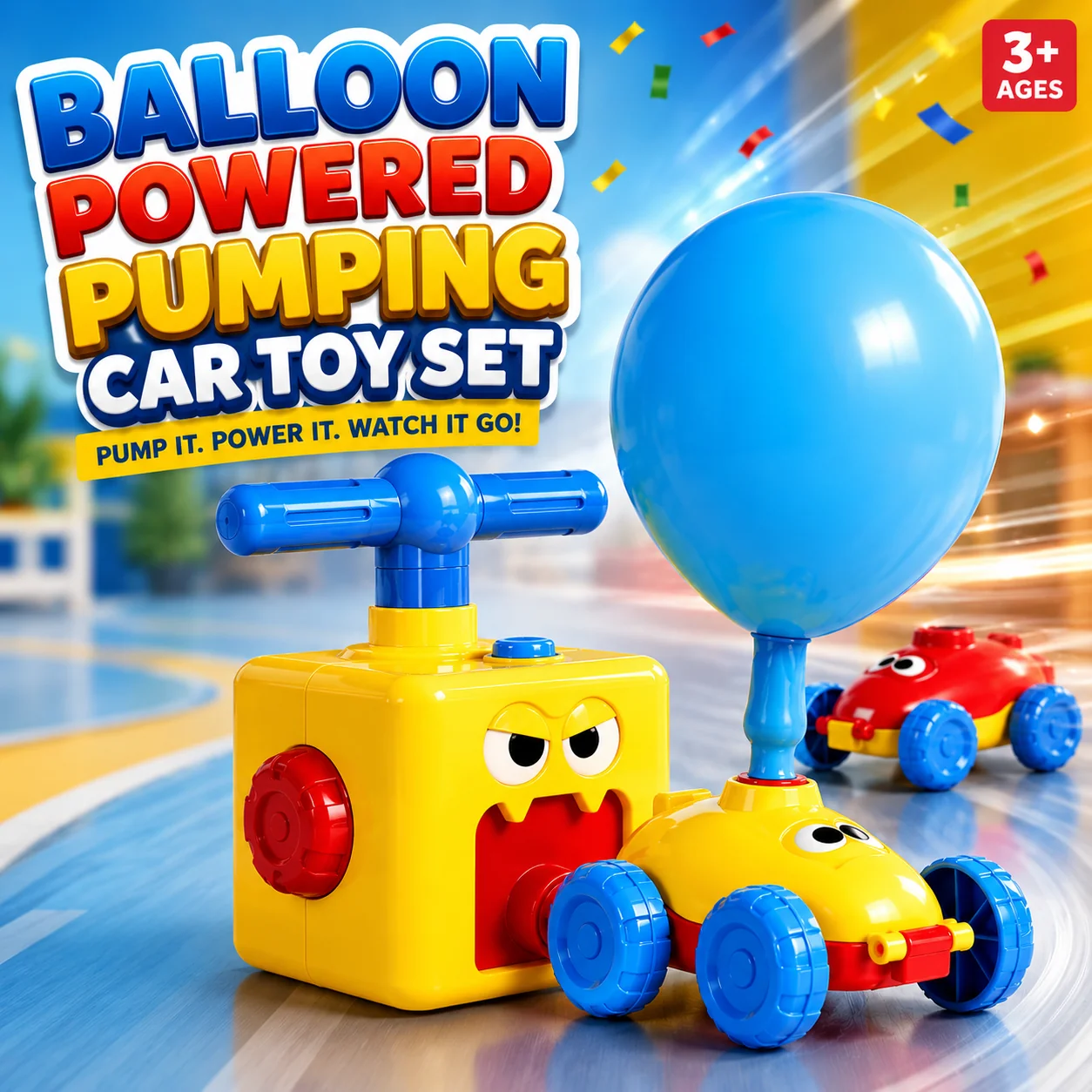 Balloon Powered Pumping Car Toy Set For Toddlers