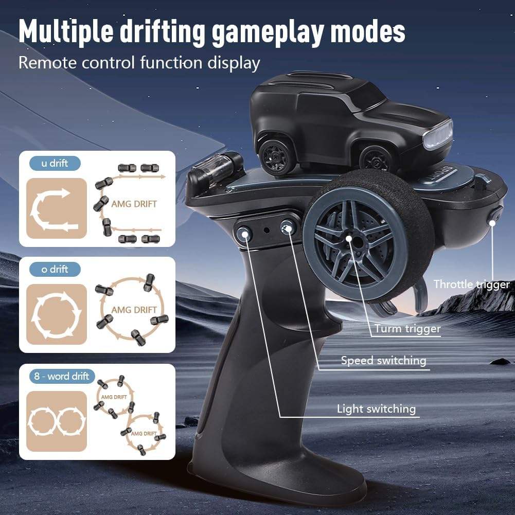 KIDDO KASTLE - Remote Control Speed Racing High Speed Electric 1:64 Mini RC Drift Car | 2.4GHz 4WD High-Speed 20KM/H Remote Control Racing Car with LED Lights & USB Rechargeable Battery | RTR Competition RC Car for Kids & Adults