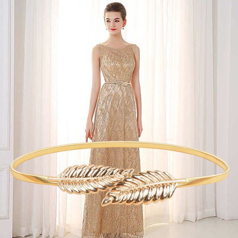 Metal Belts For Women Golden Peacock Luxury Brand Waistband Elastic Belt For Dresses Fashion Narrow Stretch Gold Waist Belt price in Pakistan