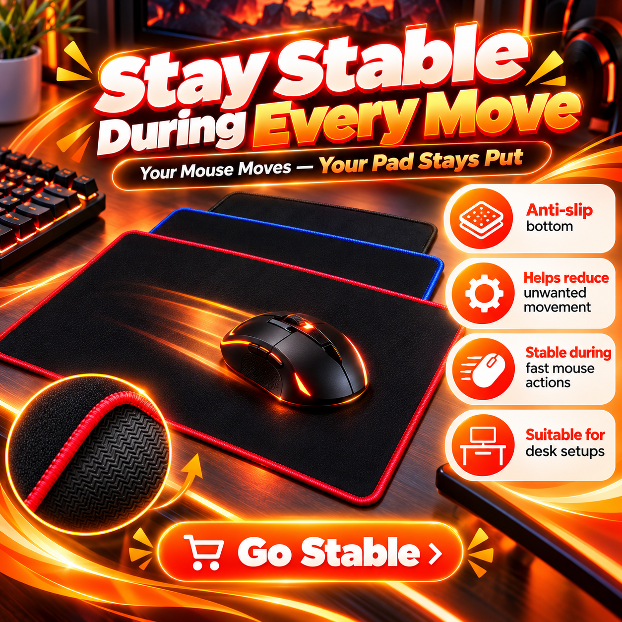 L16 Gaming Mouse Pad – Stitched Edge Mouse Pad with Black Smooth Surface & Colorful Border | Anti-Slip Gaming Mousepad for PC & Laptop Pakistan
