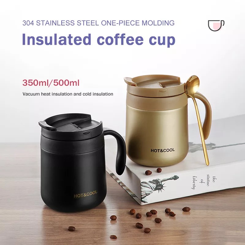 Stainless Steel Coffee Mugs Hot & Cold 500ml Drinkware Water Cups Thermos Insulation With cover and Handle Travel Tea Mug MG-014