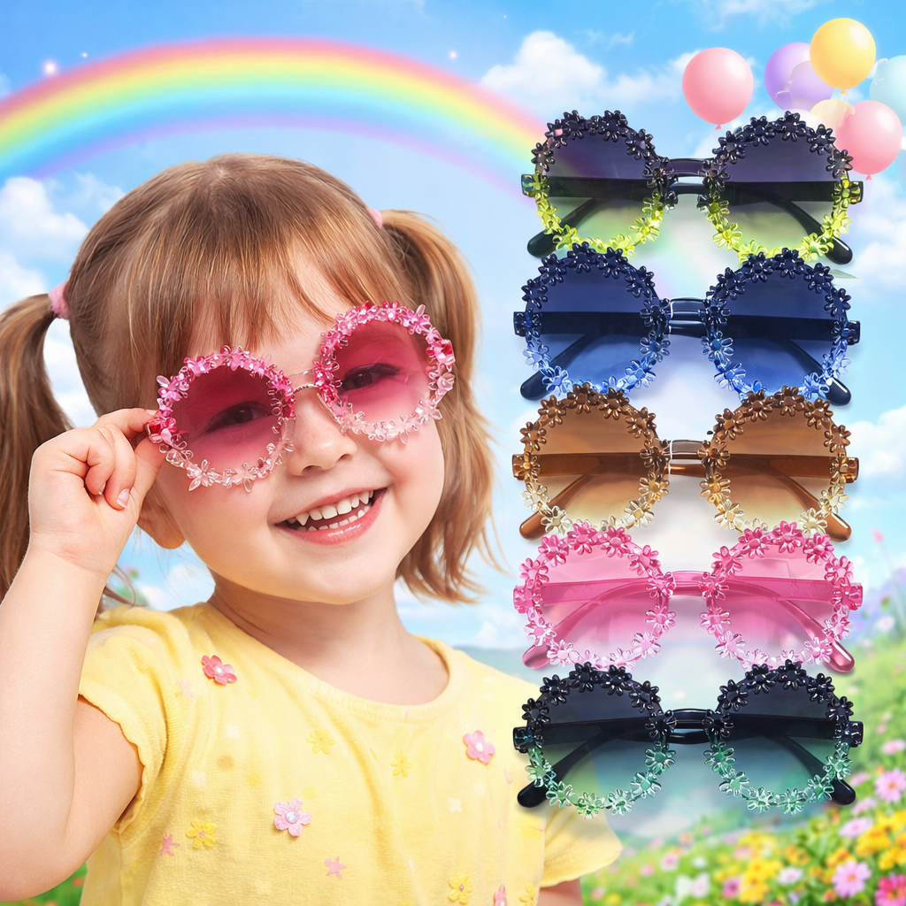 Fancy Flower Shape Gradient Sunglasses for Kids Girls & Boys – Cute Daisy Frame Fashion Sunglasses | UV Protection Kids Sun Glasses | Stylish Flower Rim Sunglasses for Children | Party, Beach, Travel, Birthday Fashion Eyewear for Kids