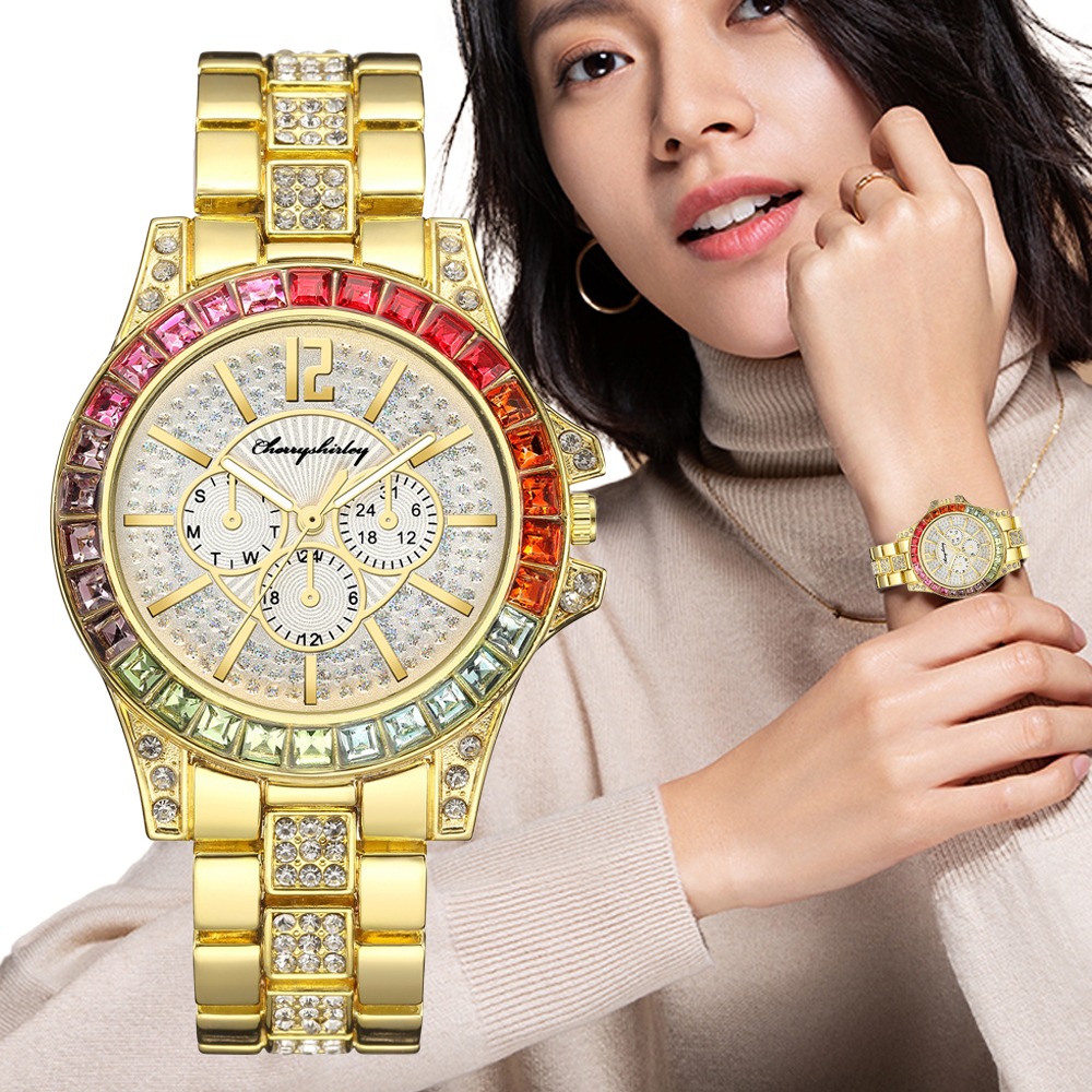 Gold plated 2025 watch with diamonds