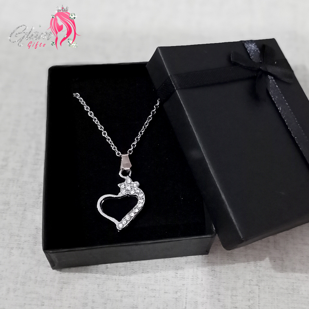 Silver Heart Pendant Necklace with gift Box for Friends