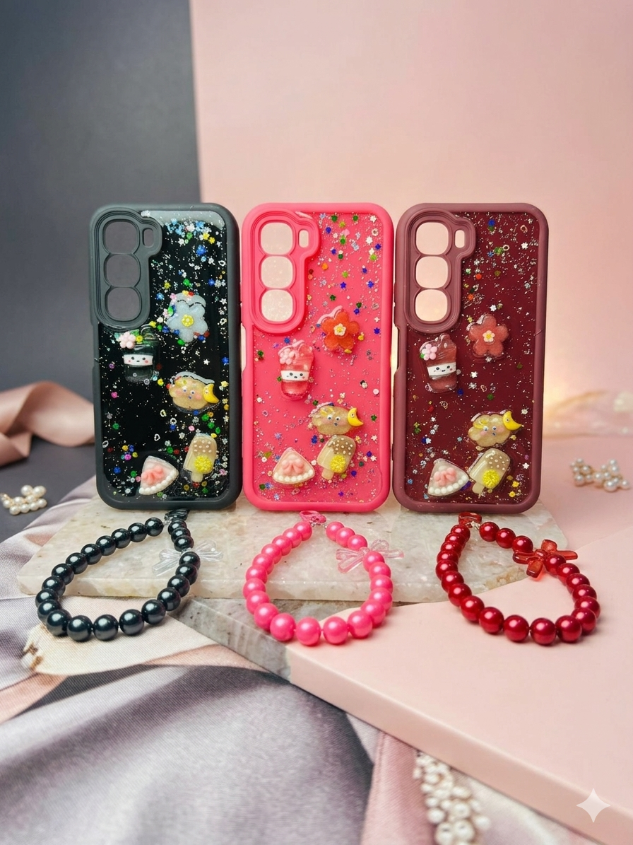 Infinix Hot 60 Pro Girls Back Cover With Charm - Luxerey Back Cover - Fancy Doll Flower Butterfly Covers - Charm Cover -Infinix Hot 60 Pro Girls Back Cover