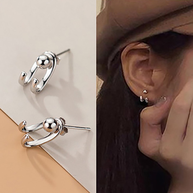 Earings For Girls Korean Earings For Girls Stylish Ear Studs Fashion double-line light bead earrings women's back-hanging C-shaped earrings price in Pakistan