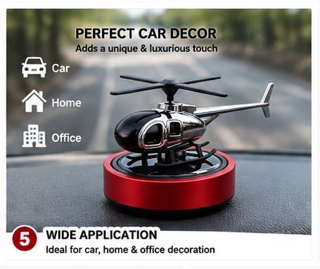 Solar Powered Rotating Helicopter Car Air Freshener | Alloy Aromatherapy Diffuser | Auto Rotating Fragrance | Car Dashboard Perfume | Home & Office Decor