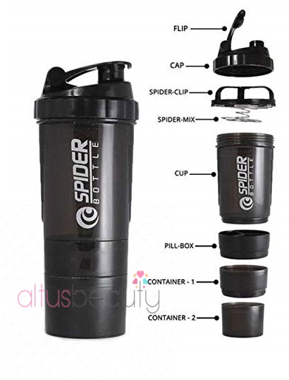 Spider Protein Shaker Bottles 3 in 1 with two storage Cups and Compartment