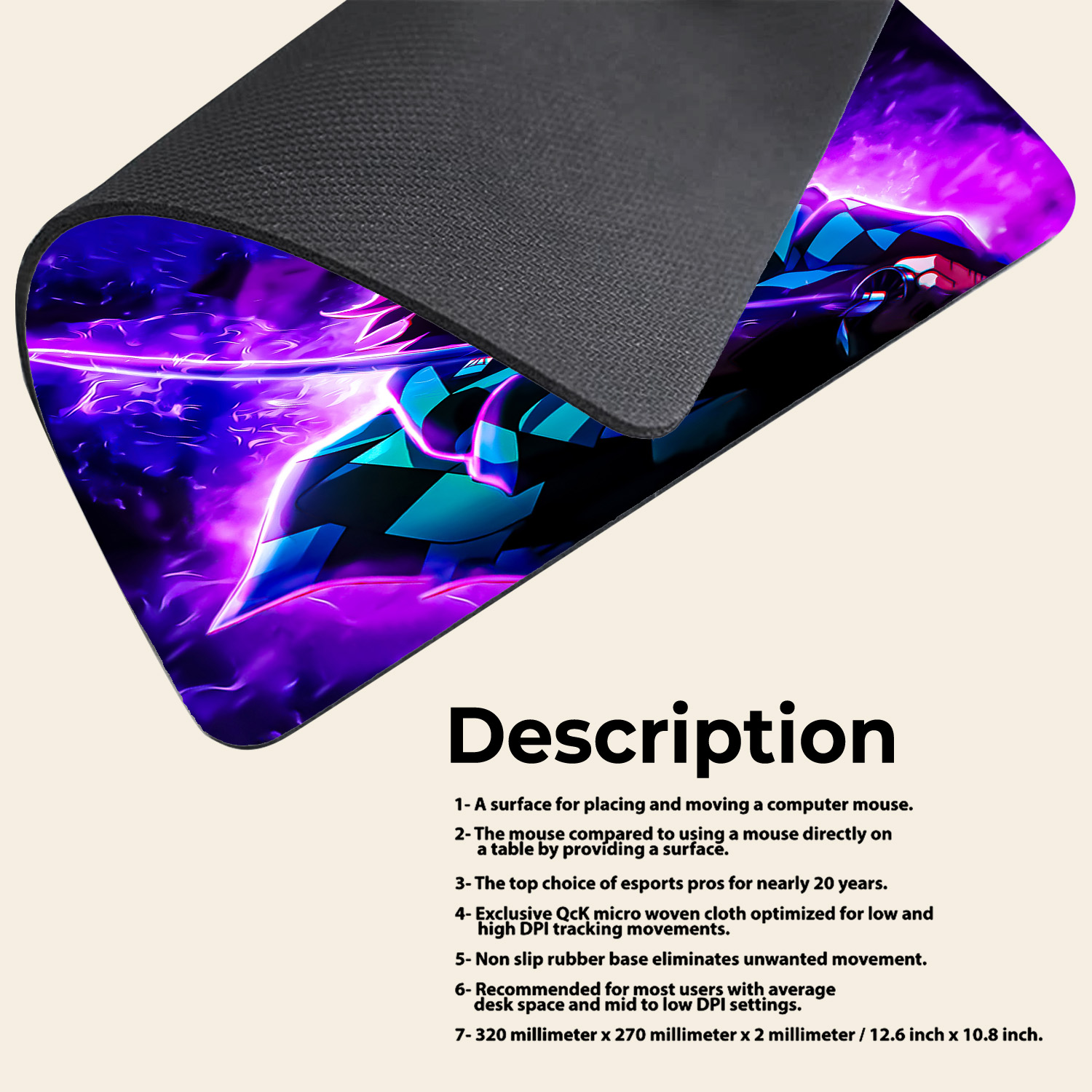 Gaming Mouse Pad Premium  8" x 6.5  Thick Non-Slip Rubber Base, Smooth Cloth Surface for Precision Control - Tozistore