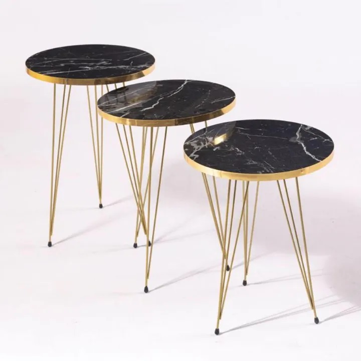 2 pcs/3 pcs Round Coffee Table HIGH Gloss Nesting End Tables - Round Wood Stacking Coffee Side Accent Tables with Metal Legs for Living Room, Home Office, Nightstands for Bedroom, Sturdy Easy Assembly - 2 Pieces Nesting Table set for living Room