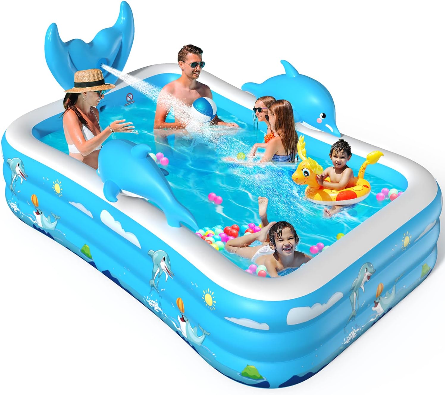 VOXON Swimming Pool for Kids, Inflatable Pools with Nozzles, 250 x 180