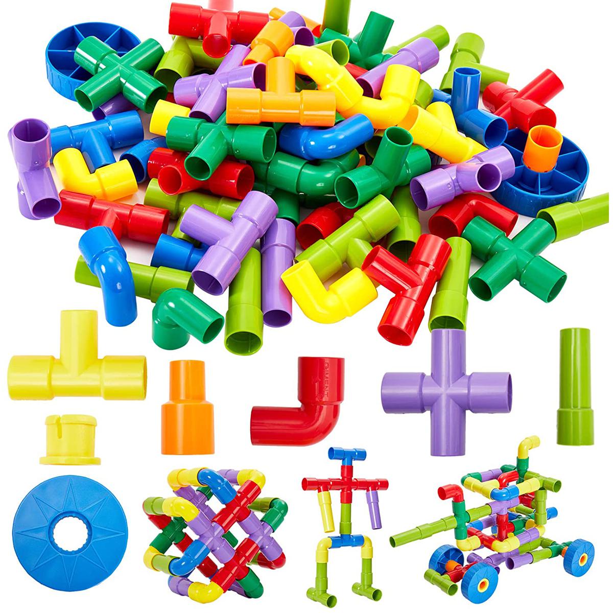 STEM Building Blocks Colorful Pipe Tube Creative Puzzle Construction Set with Wheels