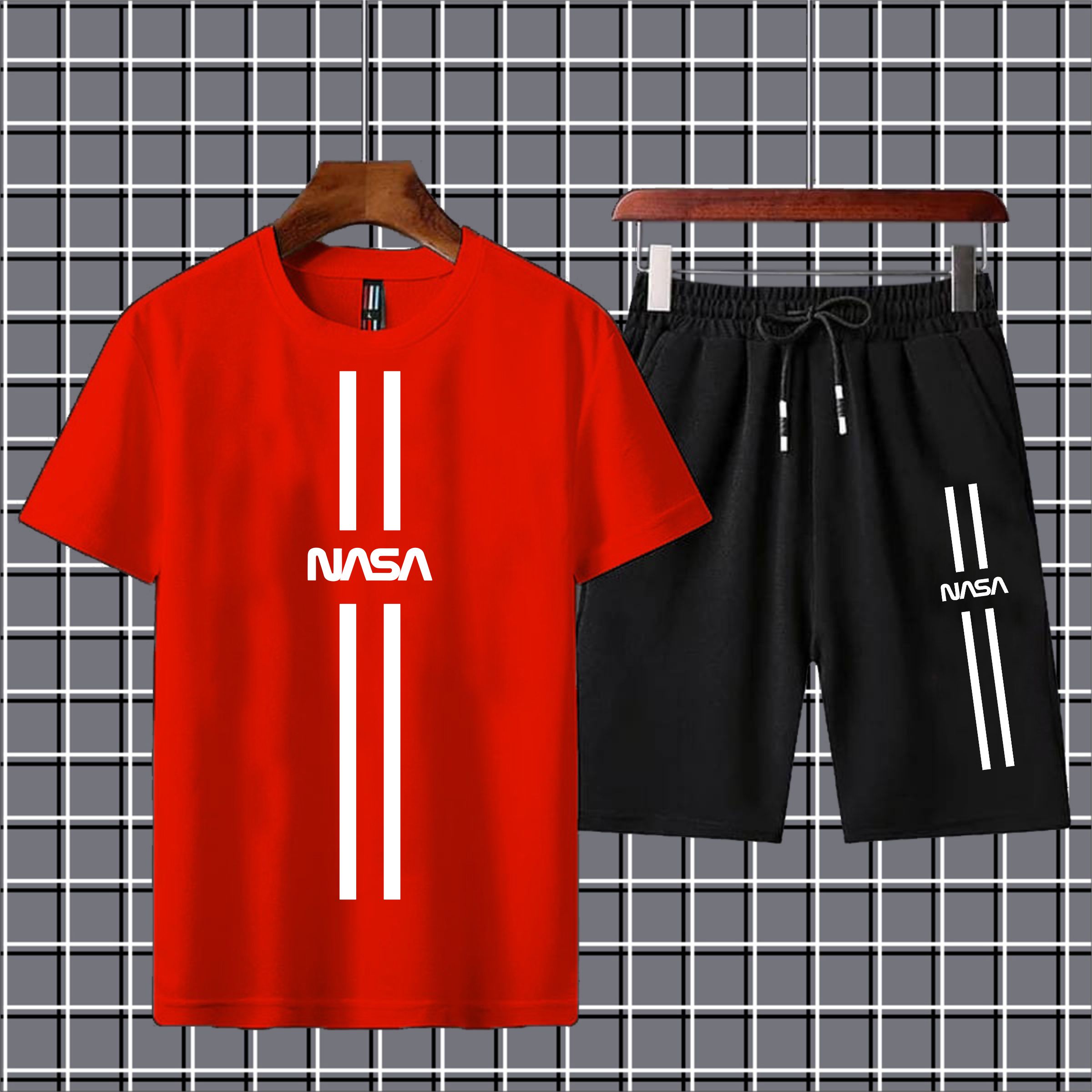 Nasa Printed Shorts + T Shirts Set for Boys Tracksuit For Mens Summer Tracksuit-Black