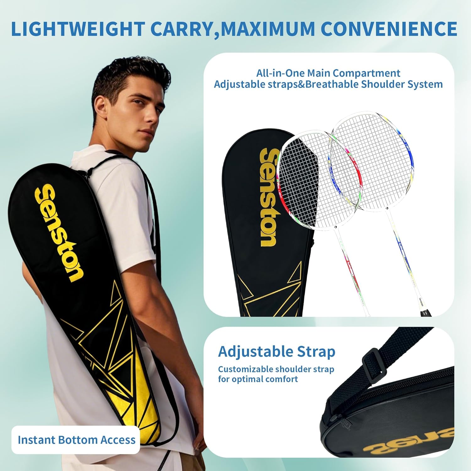 Senston Badminton Rackets Set for 2 Players, Graphite Shaft Badminton Racquets with 1 Badminton Bag, 2 Badminton Shuttlecocks, 2 Racquet Grips