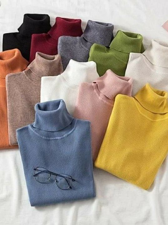 Hi - Neck  or Turtle Neck  Pack of 2   Plain random colors  Sweaters & Cardigans for Girls and Women especially for colder weather