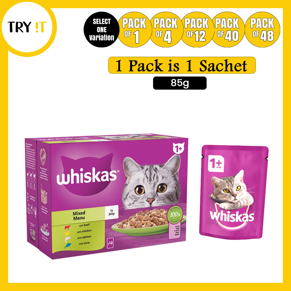 Whiskas 1+ Year Mixed Menu Selection Jelly Pouch 85gm Cat Food Daraz.pk