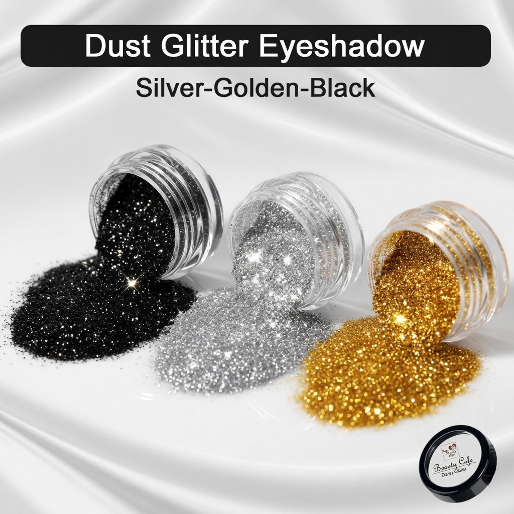 Silver Black Golden Glitter Powder Eyeshadow 3 Pcs Set Loose Pigment Shimmer Sparkling Eye Shade Makeup Kit Shiny Long Lasting High Pigmented Cosmetic for Girls Women Ladies Nail Art
