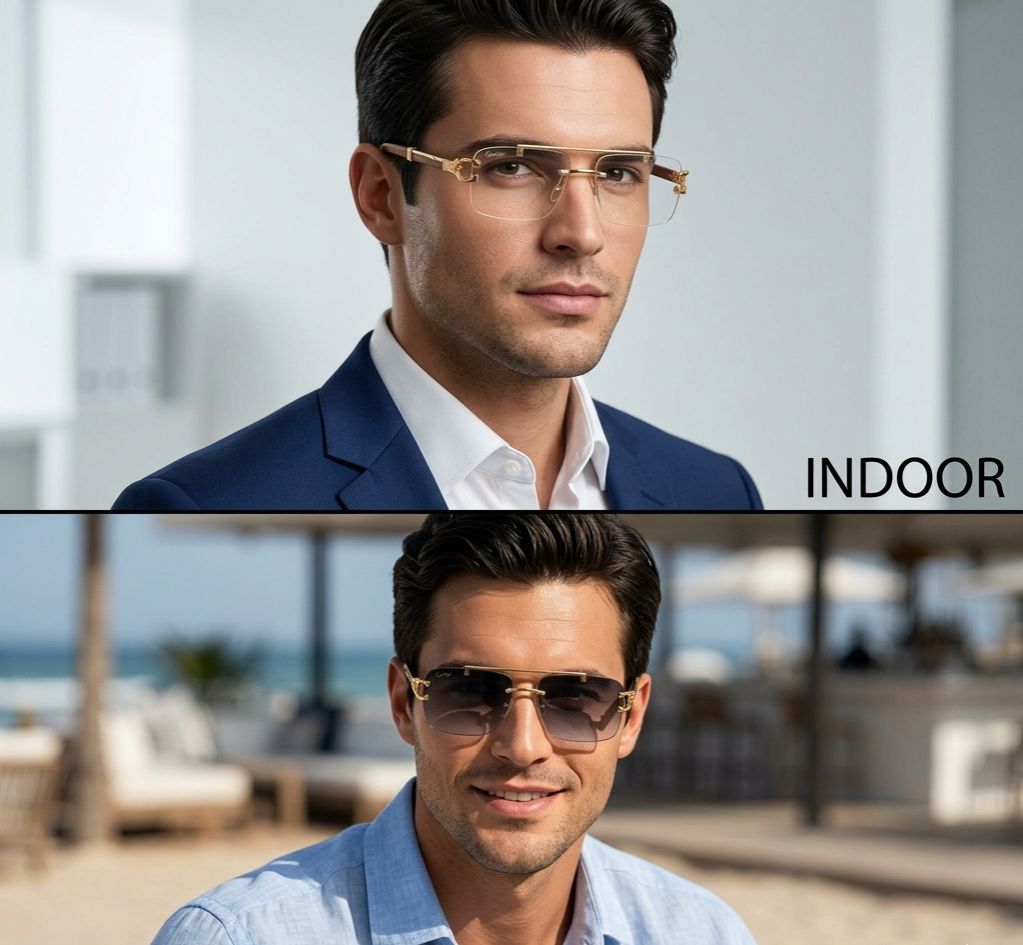 UrbanHive.pk Premium Solar Magic Cheetah Inspired Indoor White Outdoor In sunlight Black Style Photochromic Sunglasses For Men & Women - Rimless Transition Eyewear Glasses for Girls & Boys - Unisex Frameless Fashion Shades for Ladies