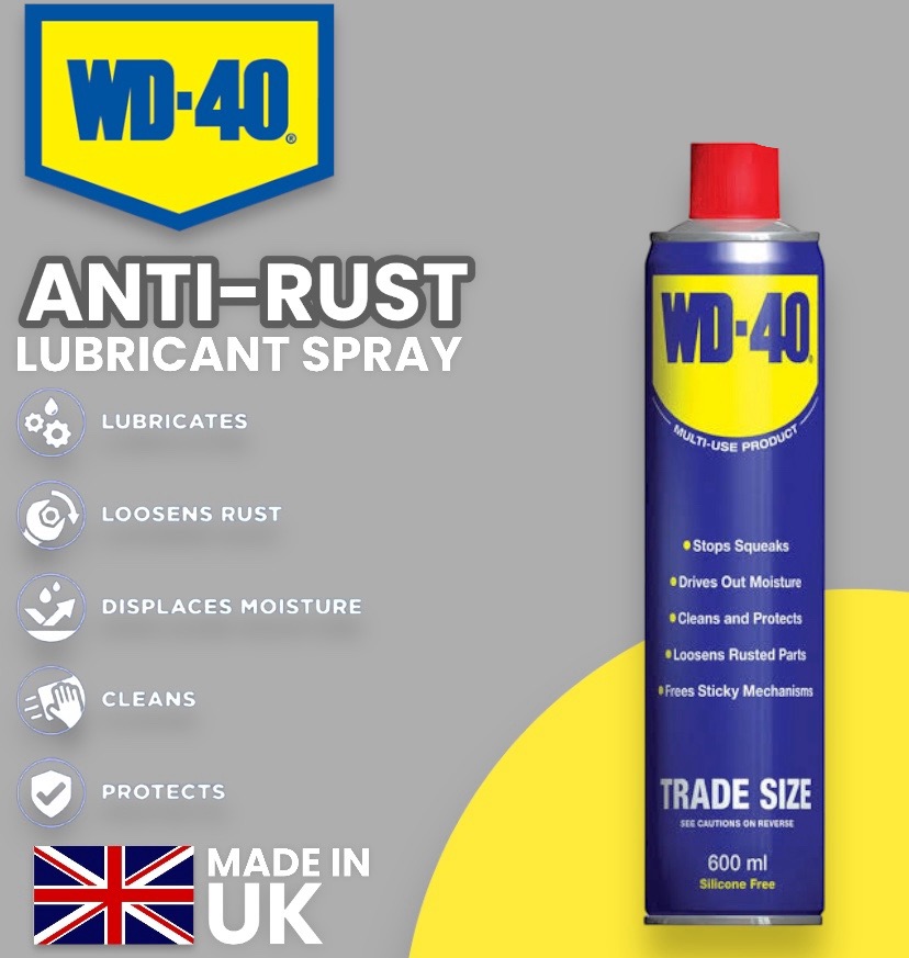 WD40 Antirust Spray Lubricant - 600ml Trade Size Rust Removing Multi use Product Made in UK