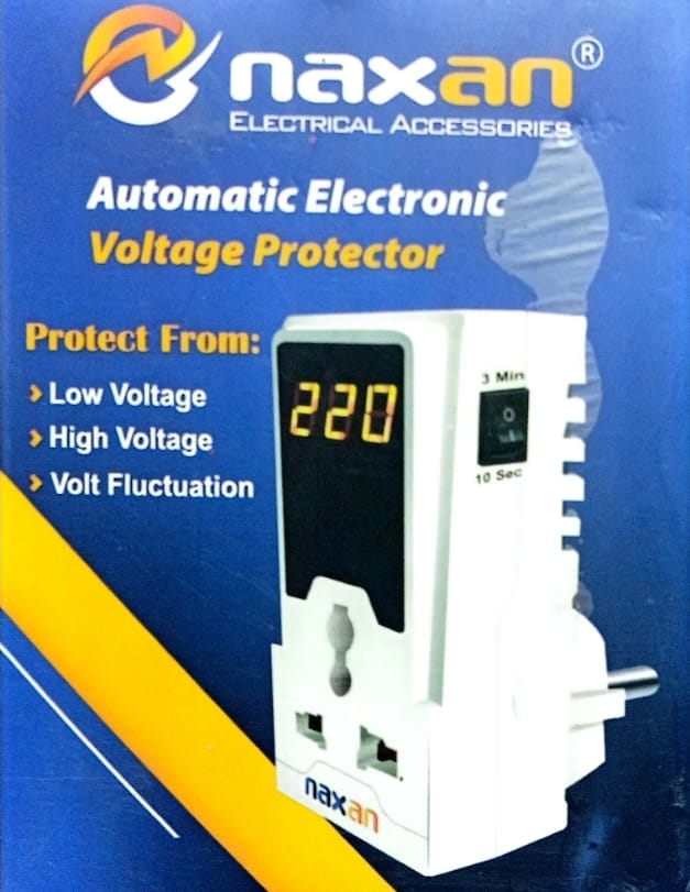 Naxan Automatic Electronic Voltage Protector 220V with Digital Display LED Fridge AC TV Voltage Guard Stabilizer High Low Voltage Protection Plug for Home Appliances