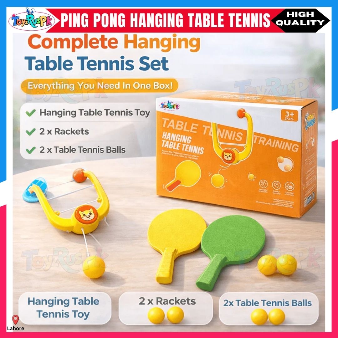 Indoor Hanging Table Tennis Trainer Set for Kids | Self Practice Ping Pong Toy | Adjustable Rope Rebound Ball Game | Parent Child Interactive Sports Training | Hand Eye Coordination Exercise | 2 Rackets Balls Hooks Set | ToyzRusPk