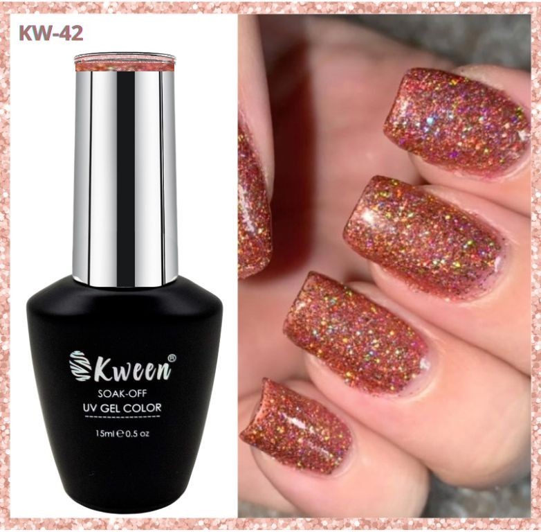 KWEEN Peachy Glitter Soak off Gel Nail Polish Long lasting, Full Coverage Gorgeous Color Soak off UV LED gel nail paint