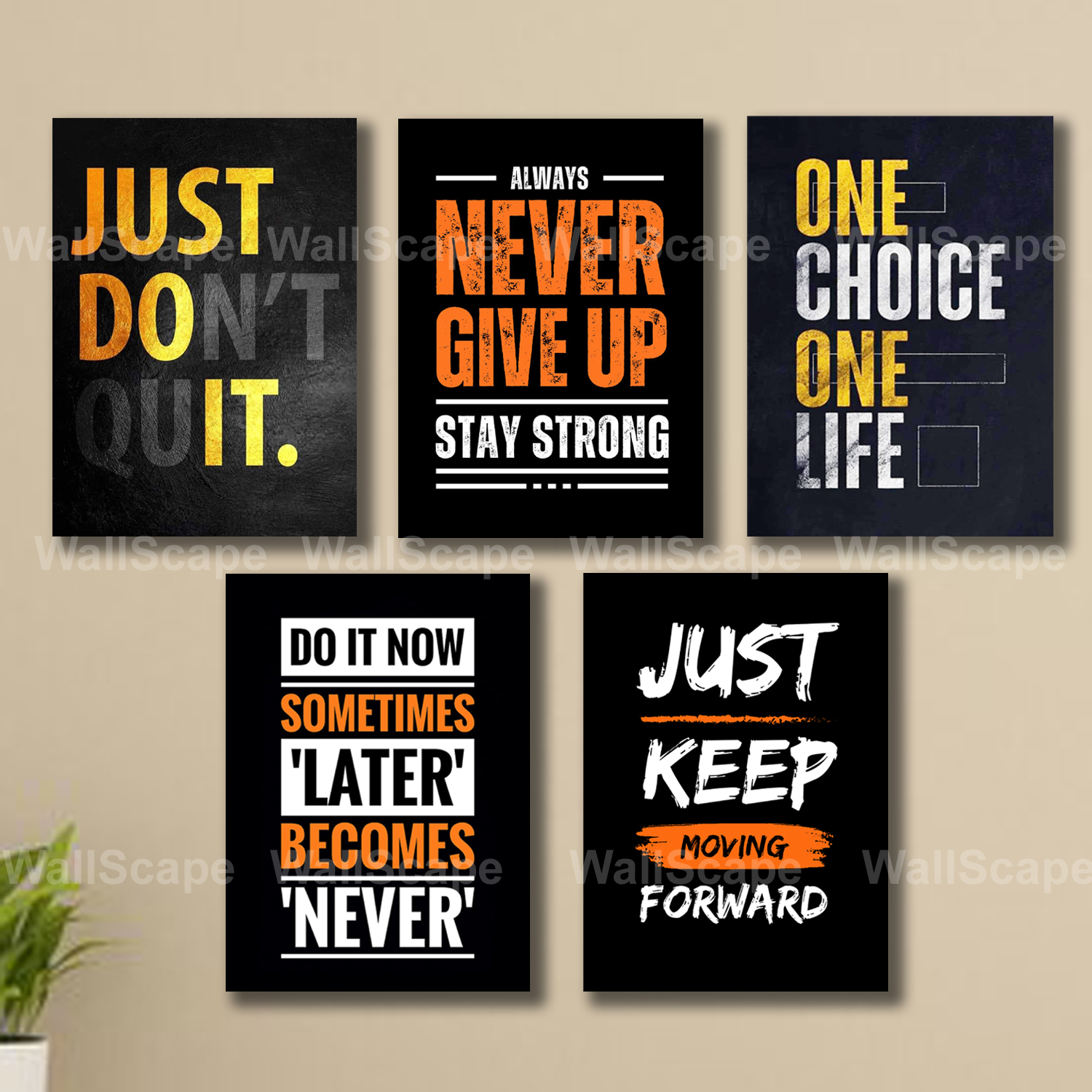 set of 5  Motivational sticky  wooden frames for wall decore / sticky phototiles for office home workplace
