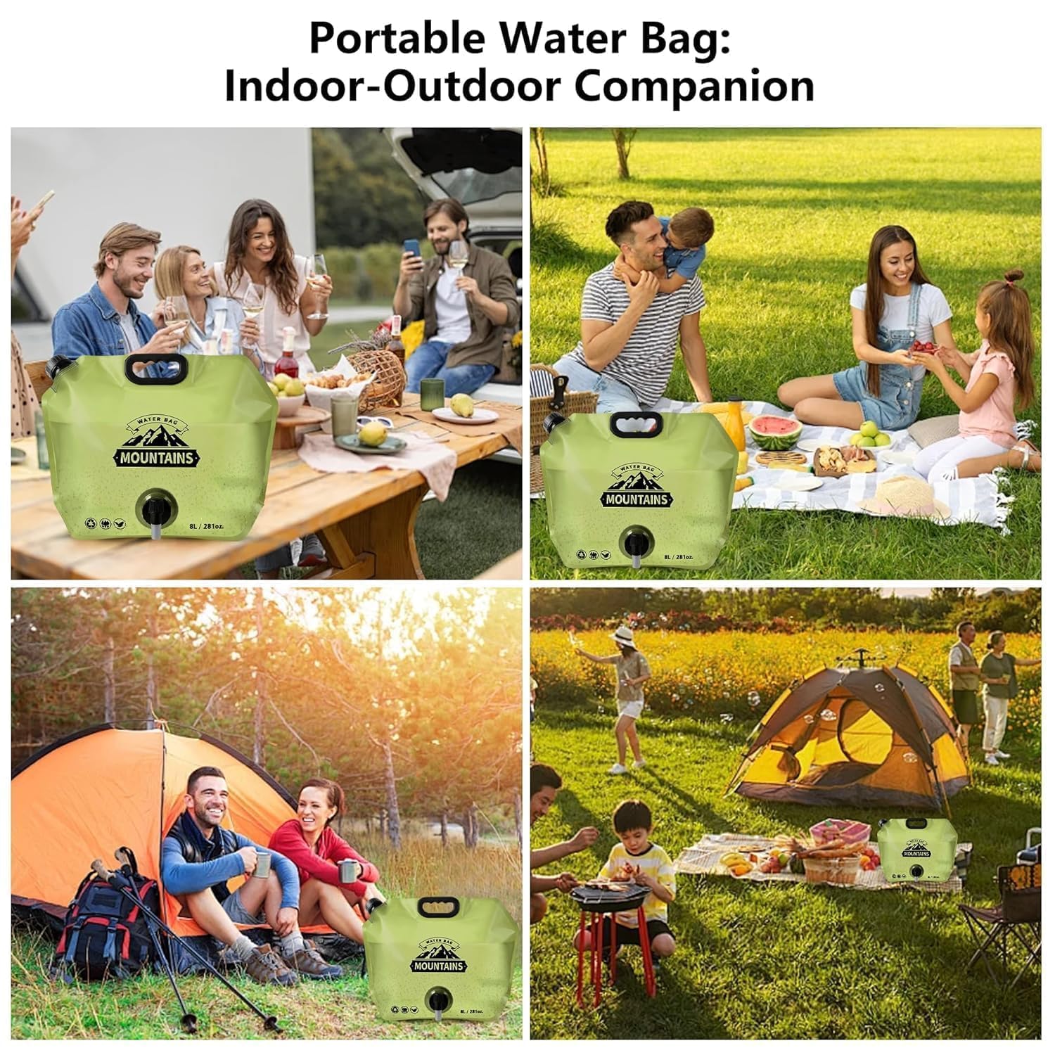 8L Portable Folding Water Bag | Collapsible Water Container with Tap & Handle | Leak-Proof Camping Water Storage Bag | Outdoor Travel Water Jug | Hiking Picnic Emergency Water Carrier