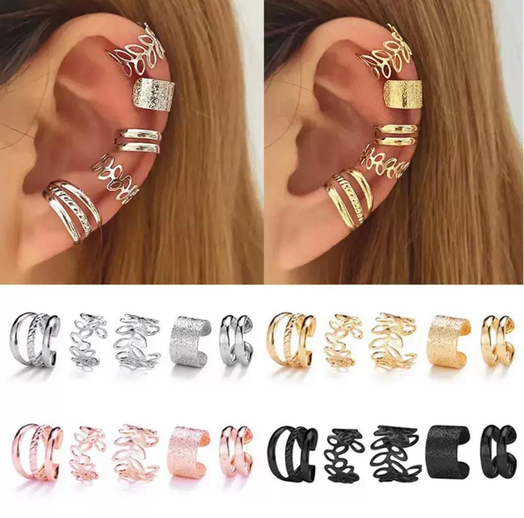 Ear cuff – Non piercing 5Pcs/Set Elegant Colors Leaves Ear Clips for girl & Women's Fashion jewelry