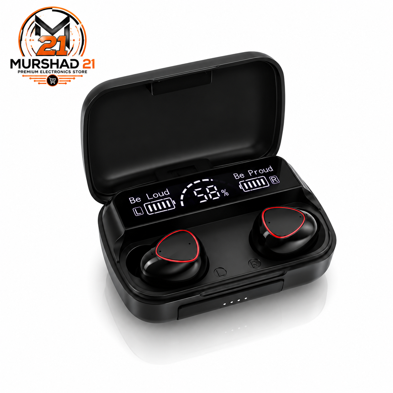 Murshad 21 M10 TWS Wireless Earbuds - Red Accent Air Pods Pro Style Bluetooth Earphones with Digital LED Display Airpod Handsfree price in Pakistan
