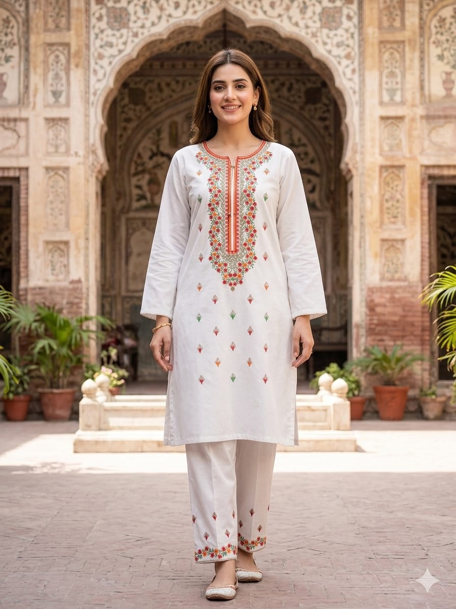 Unstitched Panel Embroidered Summer Cotton 2 PCs Collection – Embroidered Shirt & Trouser for Women