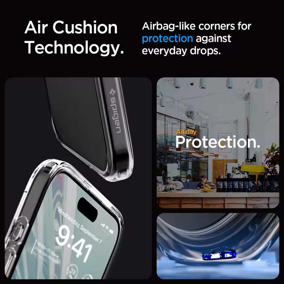 Spigen Clear Case For 16,15,14,13,12,11, - Transparent Ultra Hybrid Spigen Case With Four Side With Camera Protection Crystal Clear Case