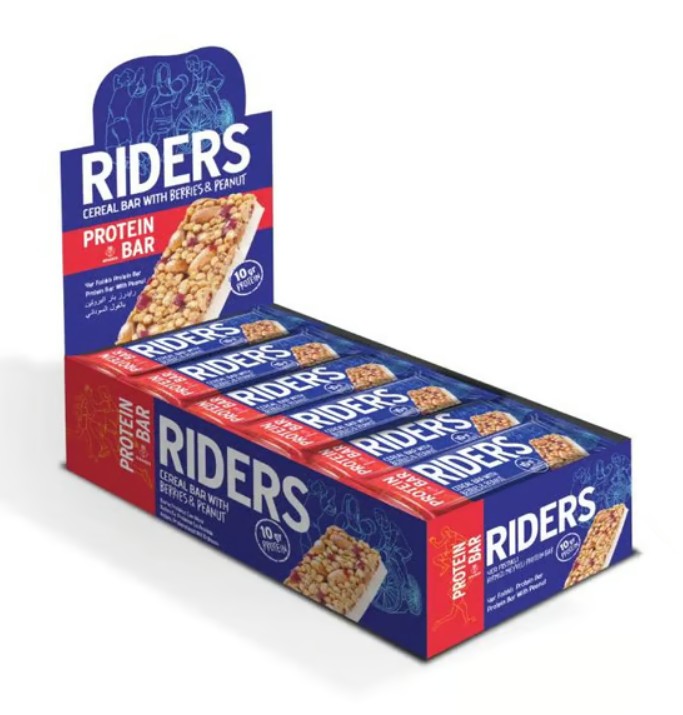 Riders Protein Bar With Cereal Berries & Peanut 40g Multi Flavours Box of 24 Bars