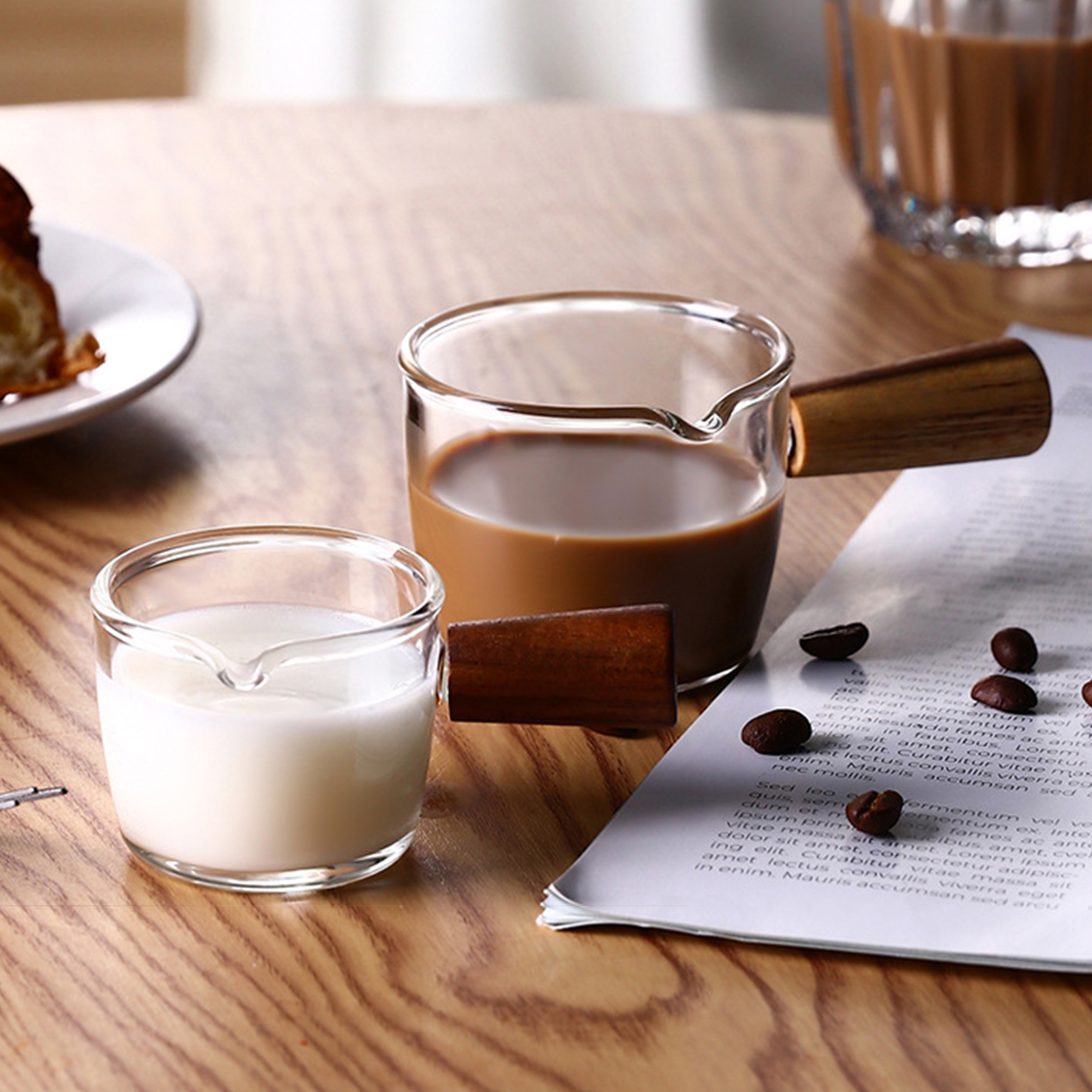 Milk Mug Multifunctional Portable Spout With Wood Handle Coffee Cup