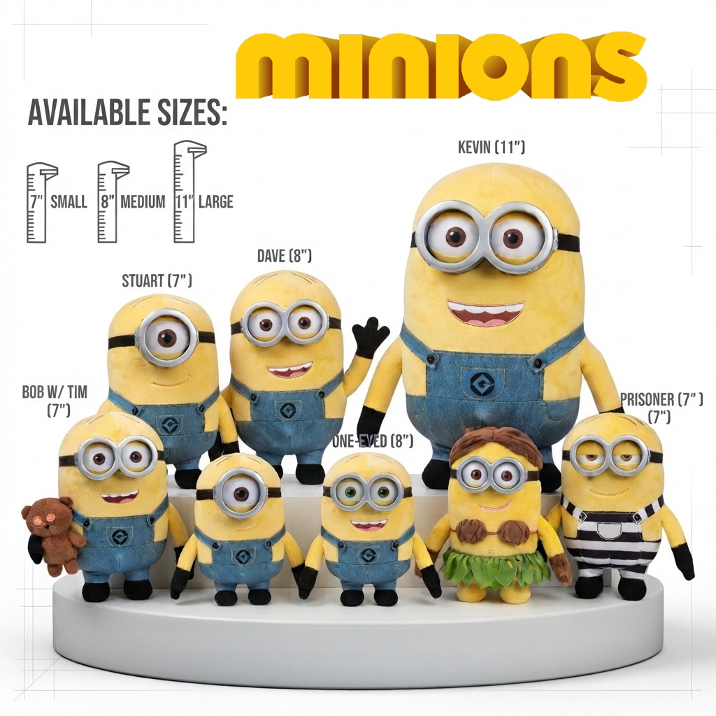Minions Stuffed Plush Toys | Collectible Character Plush | Available in 7, 8 & 11 Inches | Ultra Soft Premium Plush Doll | Cute Gift for Kids, Minions Fans & Collectors