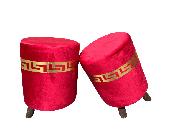 Elegant Traditional Style Velvet Upholstered Ottoman Stool with Geometric Pattern - Multiple Colors Available