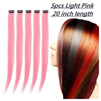 5pcs Clip in Straight Hair Extensions(Light Pink)