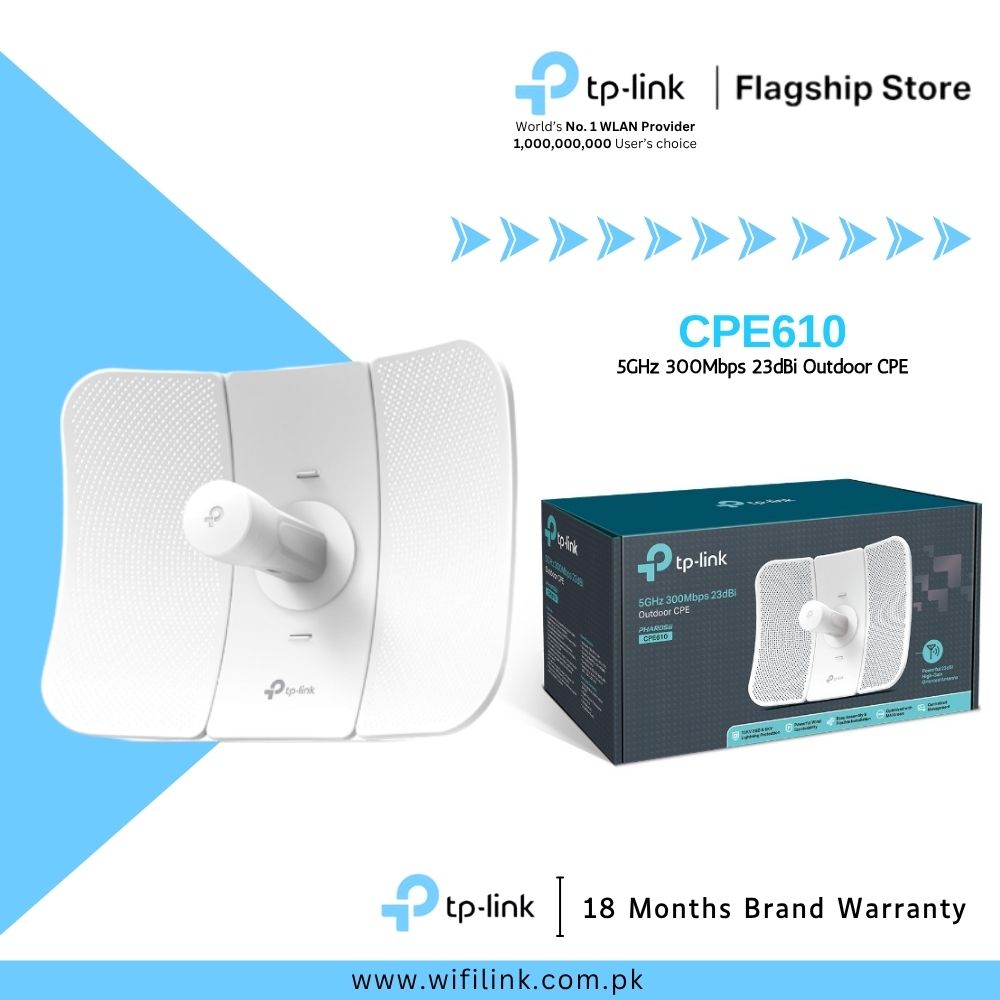 TP-Link Wi-Fi Outdoor Range Extender CPE610 / CPE710 17km 5GHz 300Mbps 23dBi Outdoor CPE - 18 Months Brand Warranty